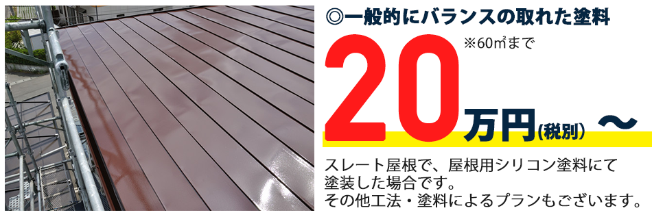 屋根塗装は20万円からご用意しております